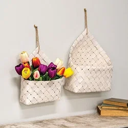 Bed skirts with a modern art - inspired print2/Set White Chipwood Hanging Baskets