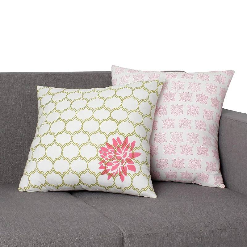 Memory Foam Pillows for Neck SupportBenzara 18 x 18 Quatrefoil Cotton Pillow with Floral Details, Set of 2, Multicolor Memory Foam Pillows for Neck SupportBenzara 18 x 18 Quatrefoil Cotton Pillow with Floral Details, Set of 2, Multicolor