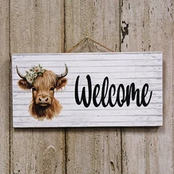 Bed skirts with a retro - style patternPretty Highland Welcome Hanging Sign