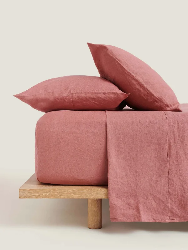 Thermal - Regulating Bamboo Sheets for All - Season Comfort100% Linen Fitted Sheet in Vintage Pink