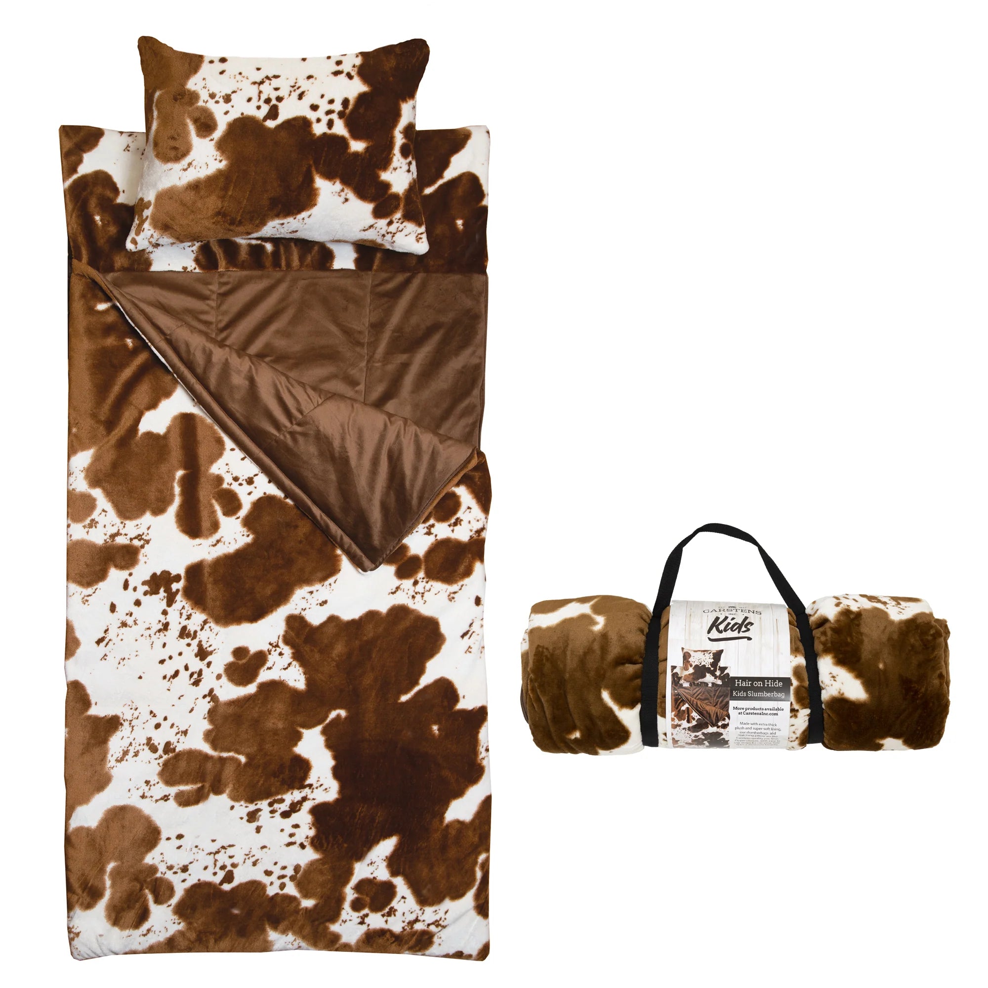 Cooling gel - infused summer bed blankets​Kids Cow-Print Sleeping Bag & Pillow