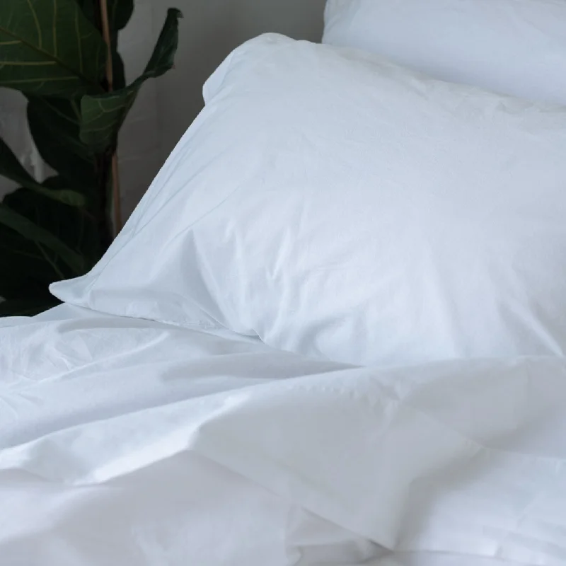 Sheet Sets with Multiple Pillowcase OptionsWhite Washed Cotton Percale Flat Sheet