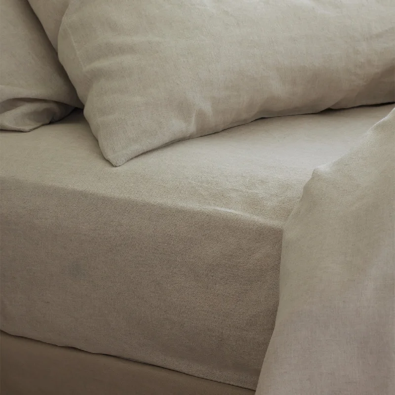 Queen - Size Sheet Sets with a European Pillowcase SetOatmeal Linen Blend Fitted Sheet Queen - Size Sheet Sets with a European Pillowcase SetOatmeal Linen Blend Fitted Sheet