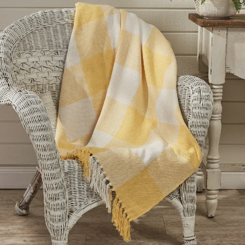 Bohemian - style fringed tapestry blankets​Wicklow Check Throw - Yellow