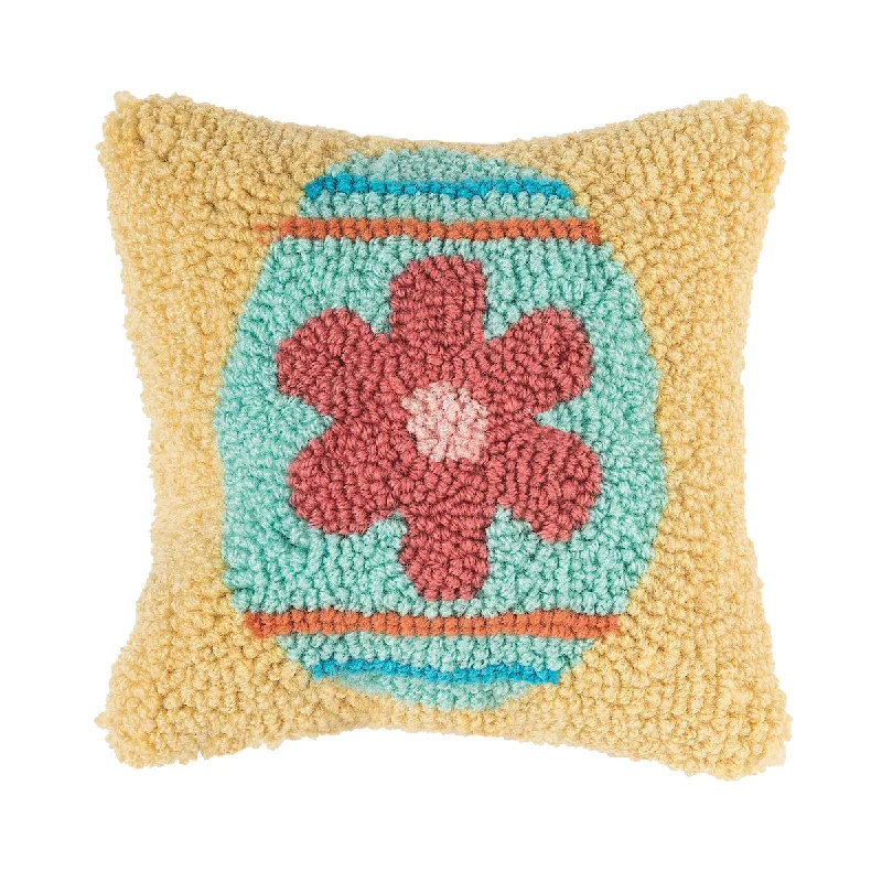 Square Pillows for Modern Home DecorFlower Egg Hooked Mini Pillow