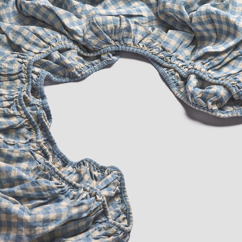 Wrinkle - Free Polyester Sheets for a Low - Maintenance BedWarm Blue Gingham 100% Linen Fitted Sheet Wrinkle - Free Polyester Sheets for a Low - Maintenance BedWarm Blue Gingham 100% Linen Fitted Sheet