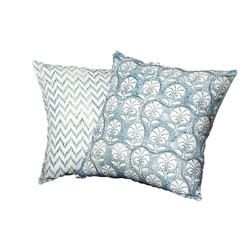Round Pillows for Boho-Style InteriorsBenzara 18 x 18 Cotton Pillow with Leaf Motif and Chevron Design, Set of 2, Blue and White Round Pillows for Boho-Style InteriorsBenzara 18 x 18 Cotton Pillow with Leaf Motif and Chevron Design, Set of 2, Blue and White