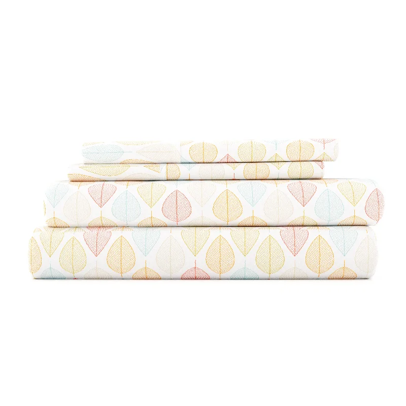Fitted Sheets with Reinforced Corners for Long - Lasting UseLeaf Pattern 4-Piece Sheet Set