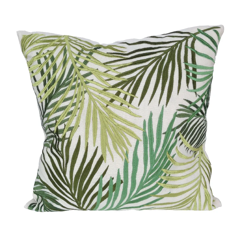 Down Alternative Pillows for Ethical ChoicesBenzara Nature Inspired Pillow with Leaf Embroidery, Green and White. Down Alternative Pillows for Ethical ChoicesBenzara Nature Inspired Pillow with Leaf Embroidery, Green and White.