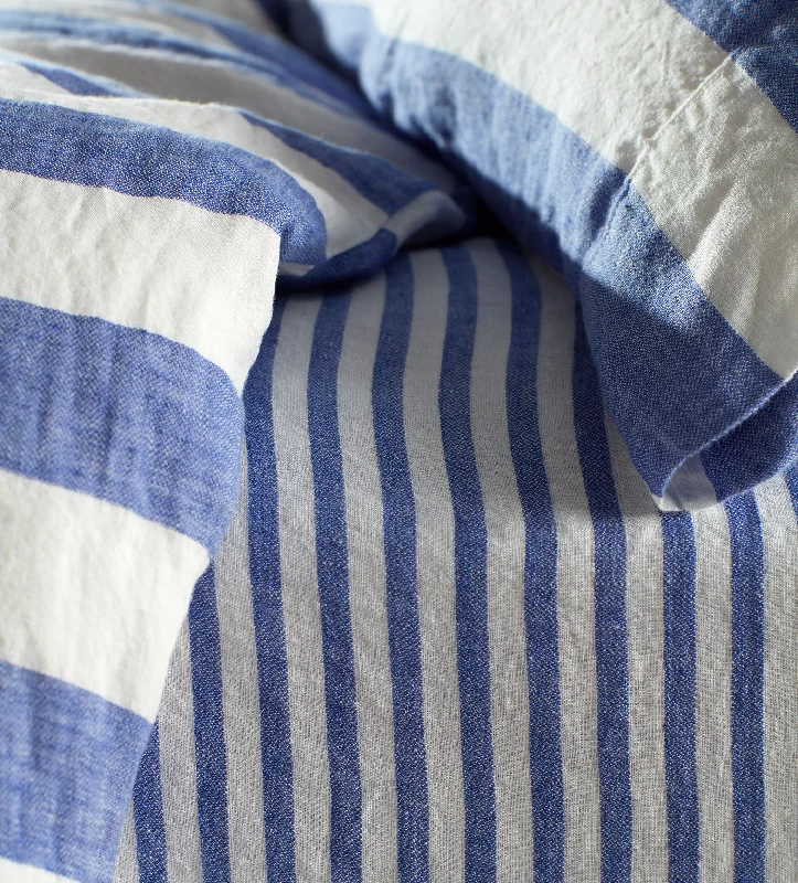 Fitted Sheets with Reinforced Corners for Long - Lasting UseCobalt Cora Stripe 100% Linen Fitted Sheet