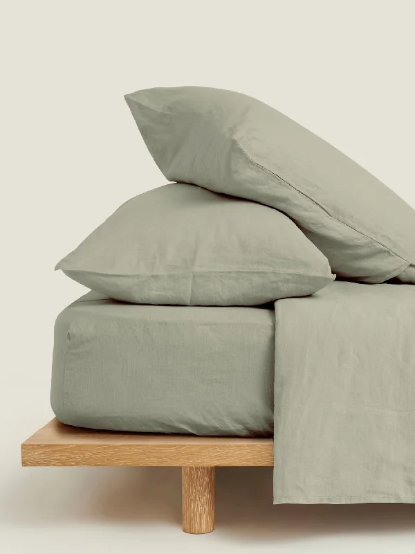 Flat Sheets with a High - Quality Finish for a Luxurious Look100% Linen Fitted Sheet in Sage Flat Sheets with a High - Quality Finish for a Luxurious Look100% Linen Fitted Sheet in Sage
