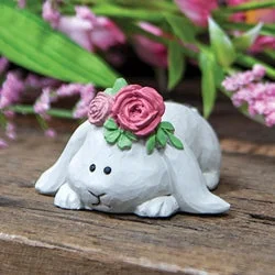 Bed skirts with a multi - colored patternResin Floppy Ear Spring Bunny w/Flowers