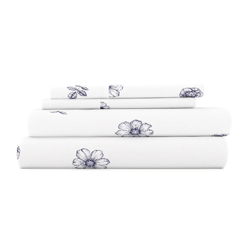 Quilted Cotton Sheets for a Warm and Inviting BedIndigo Flowers Pattern 4-Piece Sheet Set
