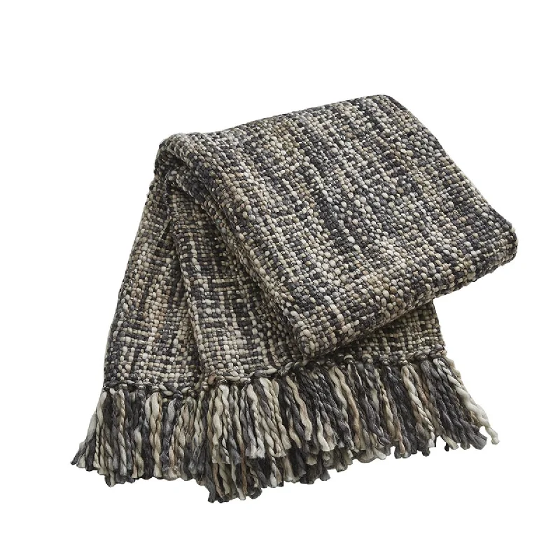 Reversible plaid pattern wool blankets​Chunny Throw - Natural/Slate