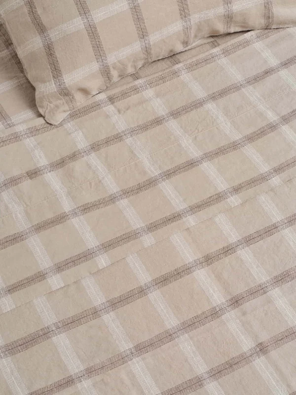 Moisture - Wicking Cotton Sheets for a Dry and Comfortable Sleep100% Linen Flat Sheet in Natural Plaid