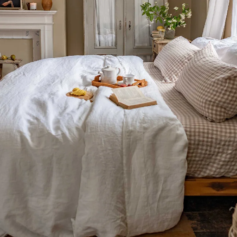 Fitted Sheets with Reinforced Corners for Long - Lasting UseMushroom Gingham 100% Linen Fitted Sheet