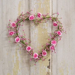 Bed skirts with a vintage - inspired patternPink Roses & Pip Berry Heart Wreath