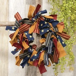 Bed skirts with a high - thread count for a quality feelPrimitive Americana Rag Wreath Bed skirts with a high - thread count for a quality feelPrimitive Americana Rag Wreath