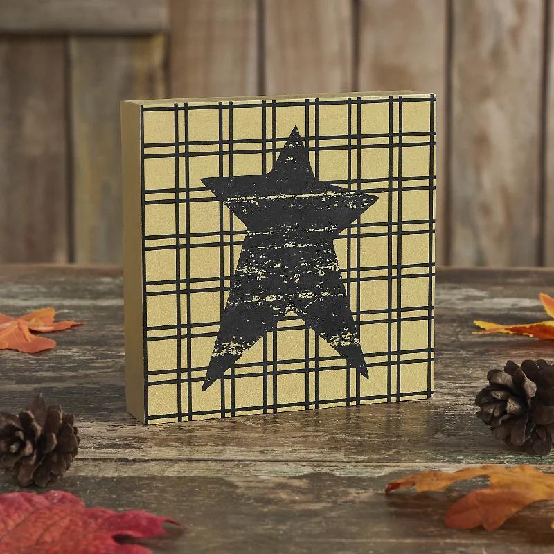 Bed skirts with a modern minimalist designPrim Black Star on Tan Base MDF Sign 5x5