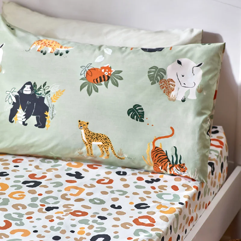 Fitted Sheets with Reinforced Corners for Long - Lasting UseWildlife Animal Print Fitted Bed Sheet Multicolour/Green