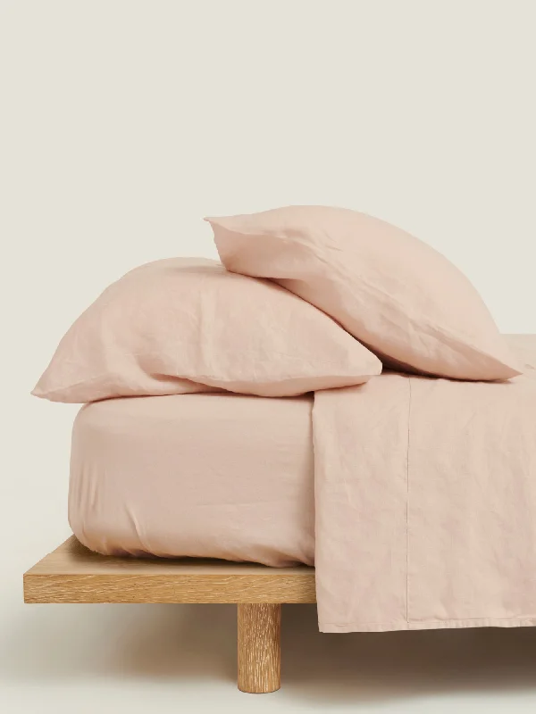 King - Size Sheet Sets with a Decorative Pillow Set100% Linen Fitted Sheet in Blush King - Size Sheet Sets with a Decorative Pillow Set100% Linen Fitted Sheet in Blush