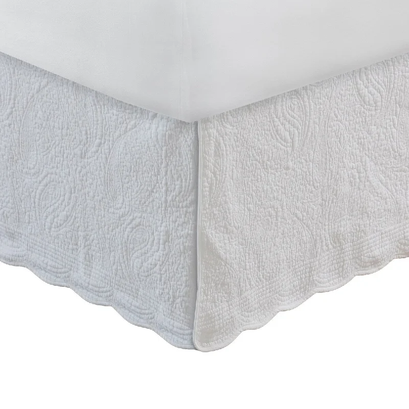 Bed skirts with a eco - friendly materialMuka Paisley Quilted Full Bed Skirt, Cotton Drop, Polyester Platform, White Bed skirts with a eco - friendly materialMuka Paisley Quilted Full Bed Skirt, Cotton Drop, Polyester Platform, White