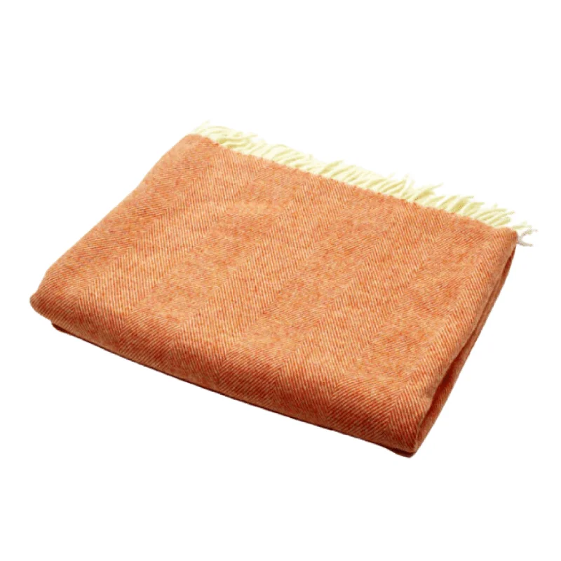 Chenille - textured soft throw blankets​King - size blankets to cover large beds comfortablyTangerine Orange Merino Wool Fringed Throw Blanket