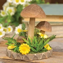 Bed skirts with a ruffled tiered designWooden Floral Mushroom Trio on Base