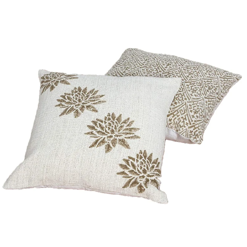 Lumbar Support Pillows for Car SeatsBenzara 18 x 18 Hand Block Printed Cotton Pillow with Floral Details, Set of 2,Gold and Beige Lumbar Support Pillows for Car SeatsBenzara 18 x 18 Hand Block Printed Cotton Pillow with Floral Details, Set of 2,Gold and Beige