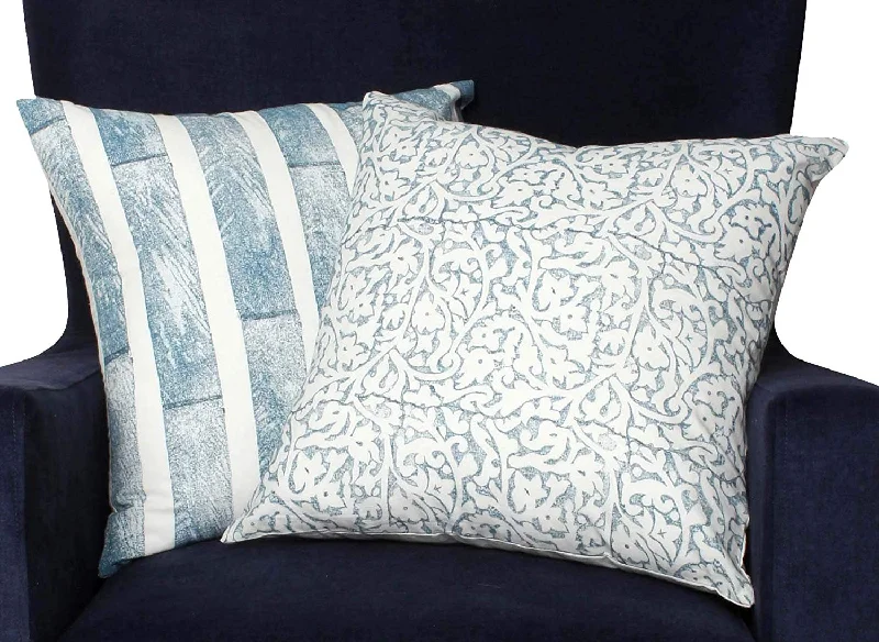 Adjustable Pillows for Customized ComfortBenzara 18 x 18 Block Striped Cotton Pillow with Floral Motif, Set of 2, White and Blue Adjustable Pillows for Customized ComfortBenzara 18 x 18 Block Striped Cotton Pillow with Floral Motif, Set of 2, White and Blue