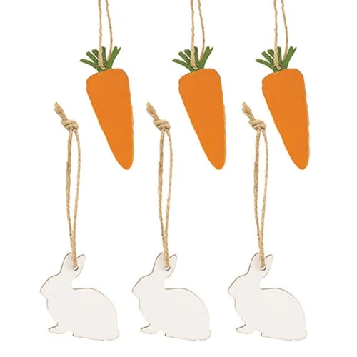 Bed skirts with a multi - colored pattern6/Set Wooden Bunny & Carrot Ornaments