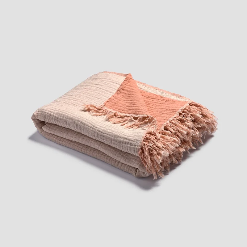 Flannel Christmas - themed holiday blankets​Pink Clay & Birch Textured Cotton Throw