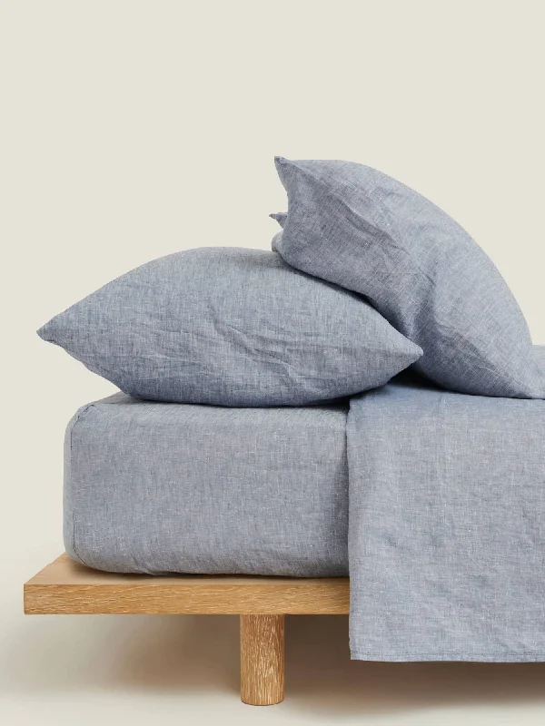 Thermal - Regulating Bamboo Sheets for All - Season Comfort100% Linen Fitted Sheet in Ocean Thermal - Regulating Bamboo Sheets for All - Season Comfort100% Linen Fitted Sheet in Ocean