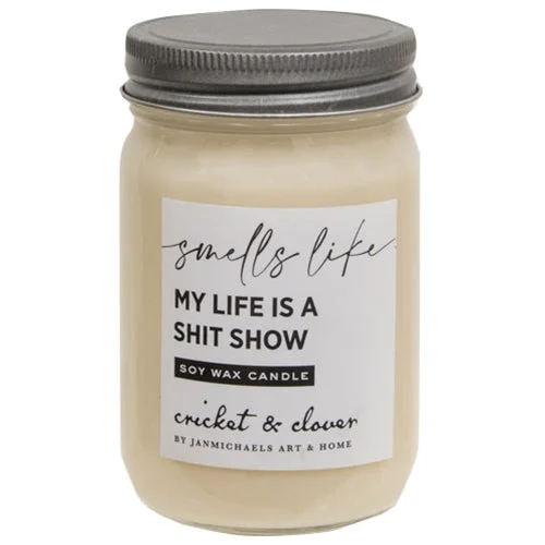 Bed skirts with a geometric print for a modern aestheticShit Show Soy Mason Jar Candle