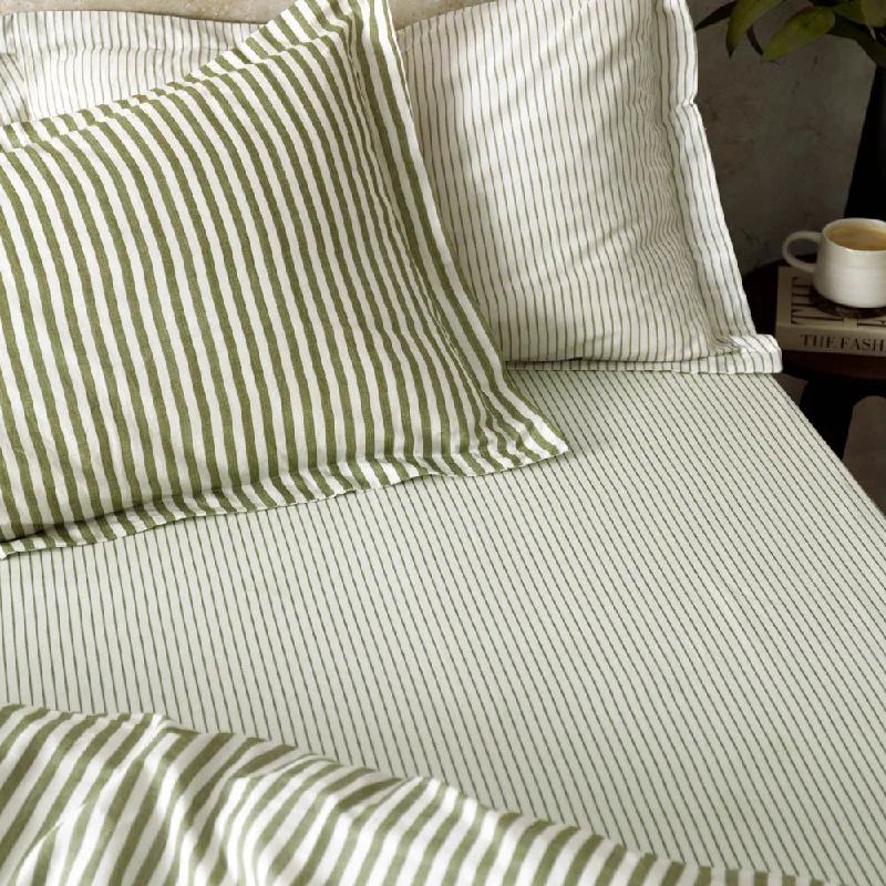 Organic Flannel Sheets for a Natural and Warm SleepHebden 100% Cotton Narrow Stripe Fitted Bed sheet Olive