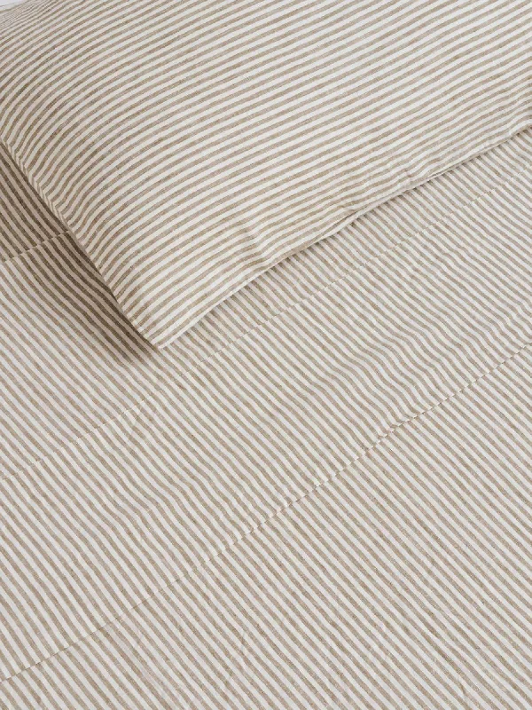 Sheet Sets with Multiple Pillowcase Options100% Linen Flat Sheet in Olive Stripes