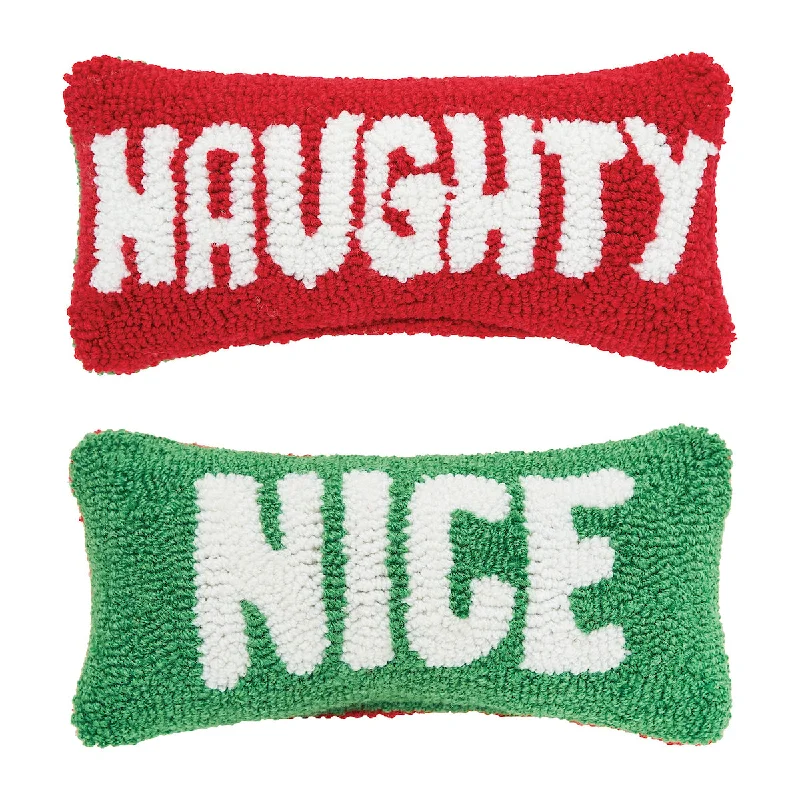 Cotton Pillows for Natural ComfortNaughty and Nice Hooked Mini Pillow