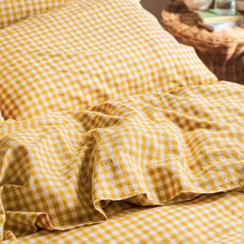 Thermal - Regulating Bamboo Sheets for All - Season ComfortHoney Gingham Linen Blend Flat Sheet Thermal - Regulating Bamboo Sheets for All - Season ComfortHoney Gingham Linen Blend Flat Sheet