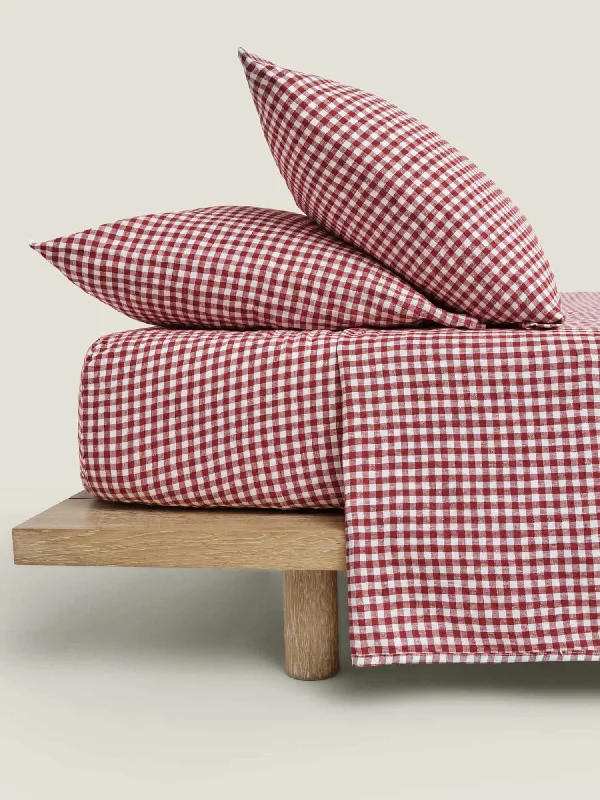 Fitted Sheets with Reinforced Corners for Long - Lasting Use100% Linen Fitted Sheet in Pinot Gingham
