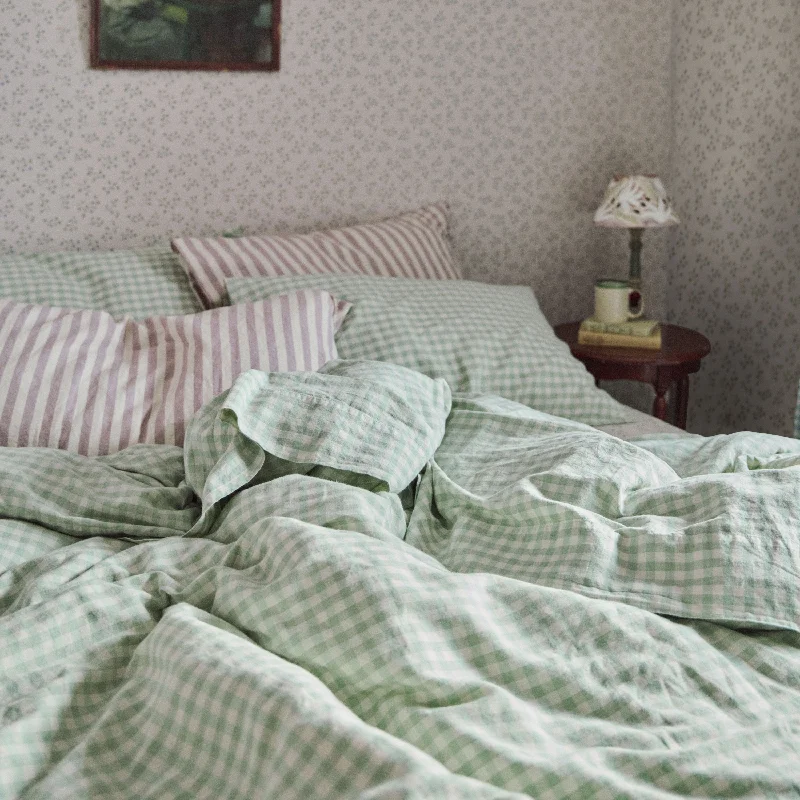 Rayon - Cotton Sheets for a Breathable and Soft BlendSage Green Gingham Linen Blend Flat Sheet Rayon - Cotton Sheets for a Breathable and Soft BlendSage Green Gingham Linen Blend Flat Sheet