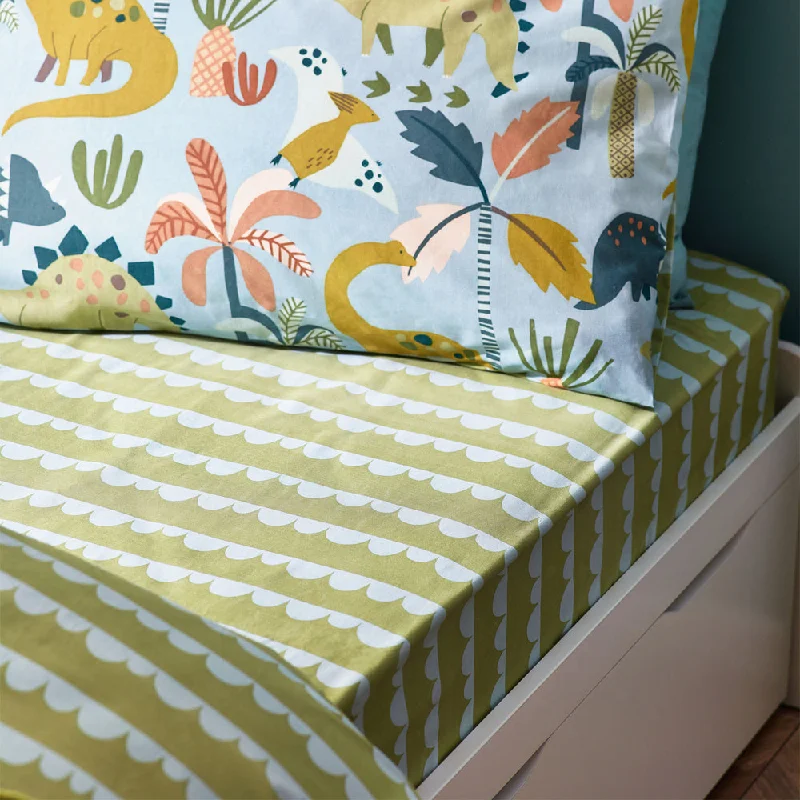 Polyester - Cotton Blend Sheets for Durability and ComfortLittle Dinos Scandi Fitted Bed Sheet Green/Blue