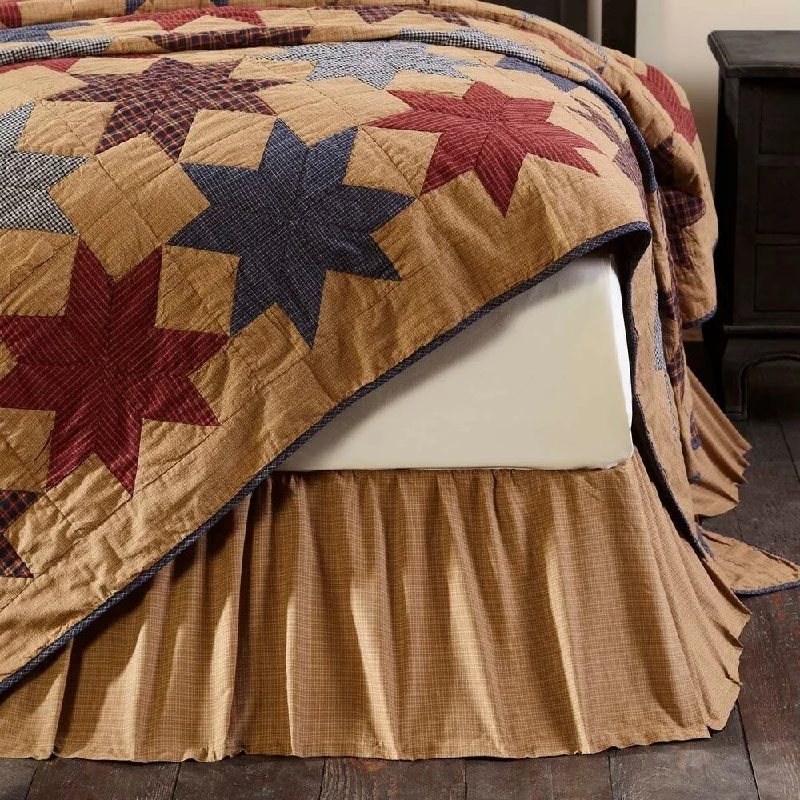 Bed skirts with a bohemian - inspired patternTan Primitive Bedding VHC Kindred Star Bed Skirt Cotton Plaid Gathered