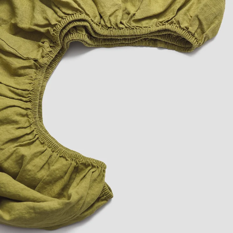 Wrinkle - Free Polyester Sheets for a Low - Maintenance BedBotanical Green 100% Linen Fitted Sheet