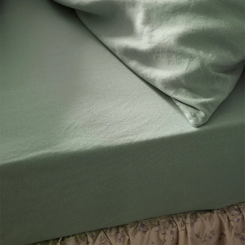 Fitted Sheets with Reinforced Corners for Long - Lasting UseSage Green Linen Blend Fitted Sheet Fitted Sheets with Reinforced Corners for Long - Lasting UseSage Green Linen Blend Fitted Sheet