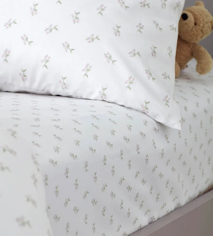 Thermal - Regulating Bamboo Sheets for All - Season ComfortWhite Fleur 100% Organic Cotton Single Fitted Sheet