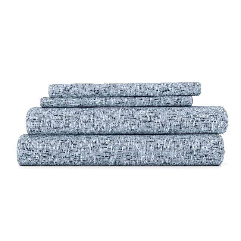 Anti - Pill Microfiber Sheets for a Smooth AppearanceChambray Style Pattern 4-Piece Sheet Set