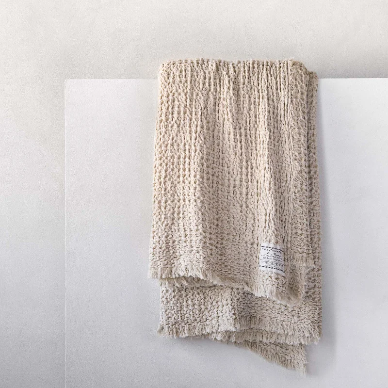 Chunky knit wool - blend throw blankets​Flocca Linen Blanket - Sable