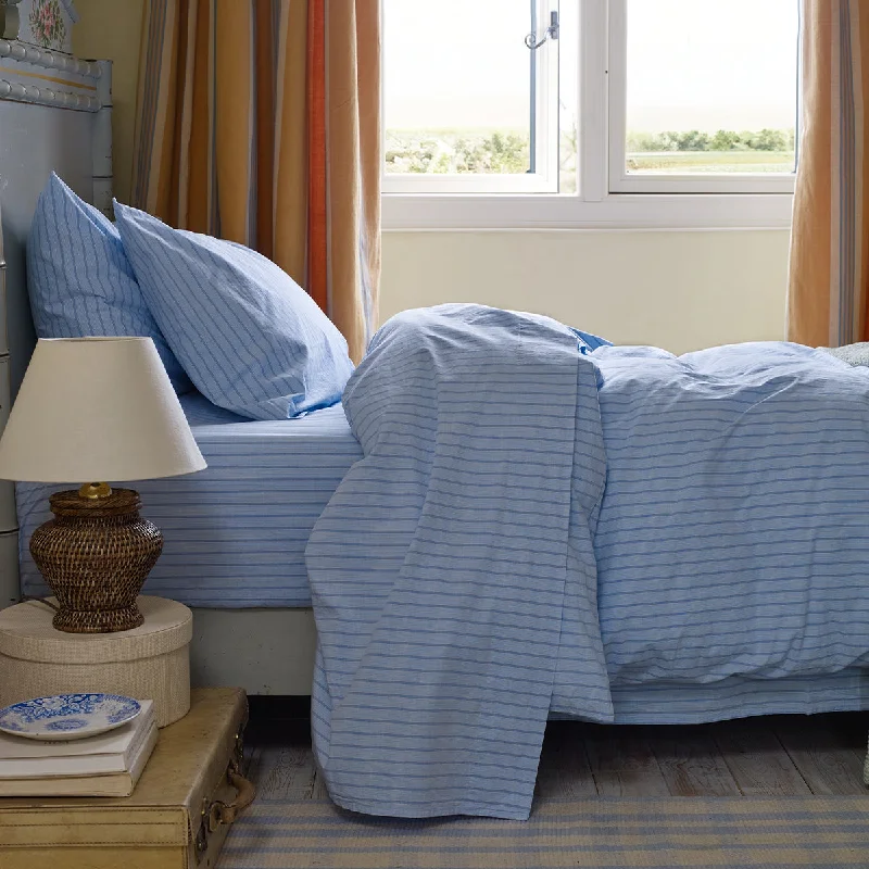 Jersey - Knit Sheets for a Comfortable and Casual BedPale Blue Favourite Shirt Stripe Cotton Flat Sheet Jersey - Knit Sheets for a Comfortable and Casual BedPale Blue Favourite Shirt Stripe Cotton Flat Sheet