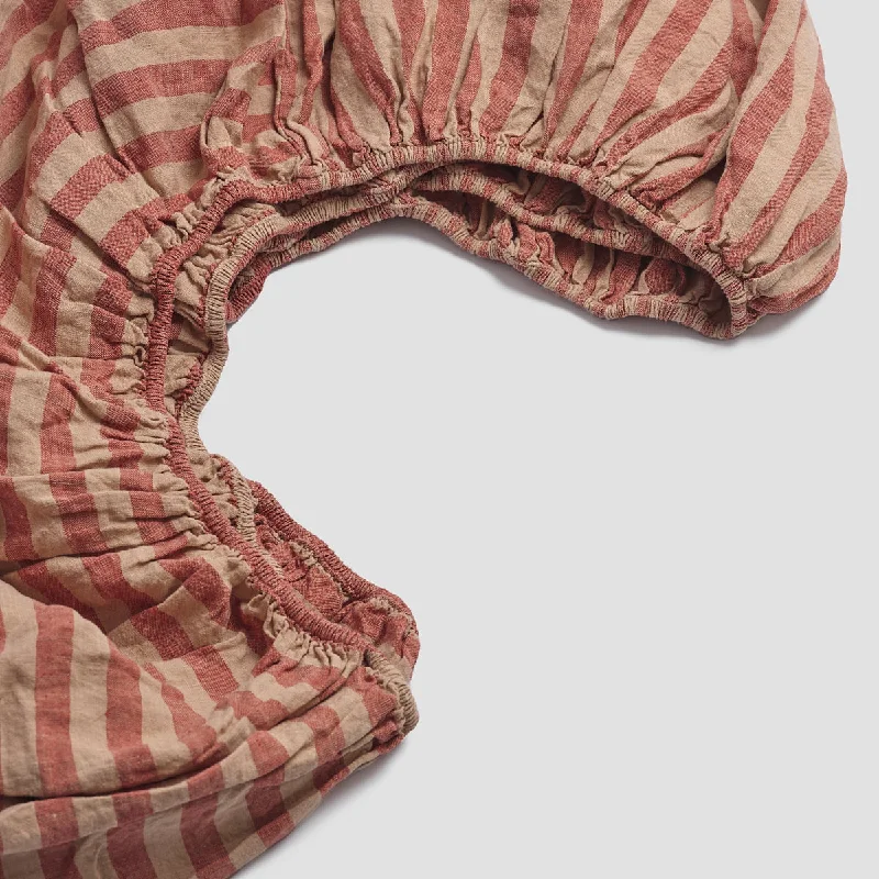 Polyester - Cotton Blend Sheets for Durability and ComfortSandstone Red Pembroke Stripe 100% Linen Fitted Sheet