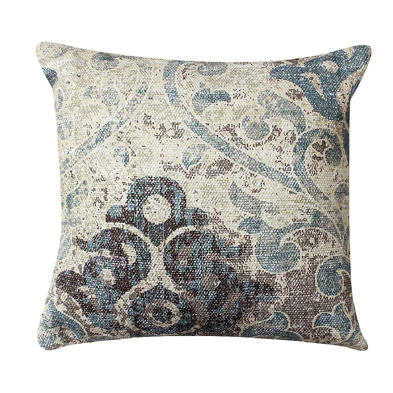 Down Alternative Pillows for Ethical ChoicesBenzara 18 x 18 Cotton Hand Woven Dhurri Pillow with Iris Print, White and Blue Down Alternative Pillows for Ethical ChoicesBenzara 18 x 18 Cotton Hand Woven Dhurri Pillow with Iris Print, White and Blue
